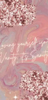 Elegant pink glitter wallpaper with motivational quote.