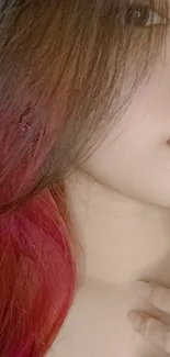 Close-up portrait with pink hair, elegant phone wallpaper.