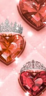 Pink heart-shaped gems with crowns sparkle elegantly.