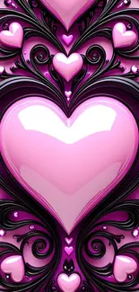 Elegant pink heart with black swirls wallpaper.