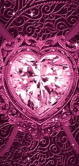 Pink heart gem with intricate design in elegant wallpaper.