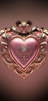 Elegant pink heart with ornate design on a soft background.