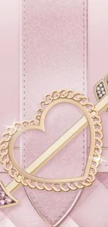 Luxurious pink heart with gold arrow wallpaper.