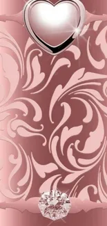 Romantic pink heart and floral wallpaper design.