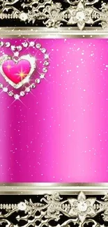 Elegant pink heart wallpaper with gold decor.