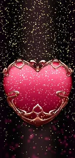 Elegant pink heart wallpaper for mobile with metallic artistic design.