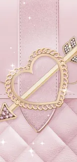 Elegant pink heart wallpaper with a golden arrow and diamond accents.