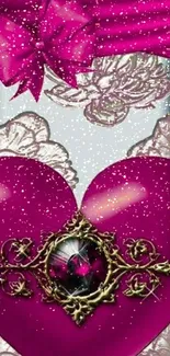 Elegant pink heart wallpaper with gold details and vibrant design.