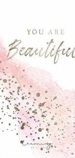 Pink and gold elegant wallpaper with 'You Are Beautiful' message.