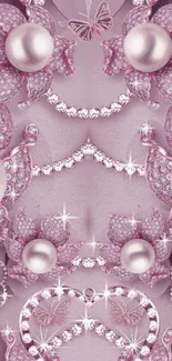 Pink elegant jewelry wallpaper with pearls and diamonds.