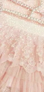 Elegant pink lace wallpaper with glitter and pearls.