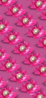 Pink lotus flower pattern with pearls on a mobile wallpaper.