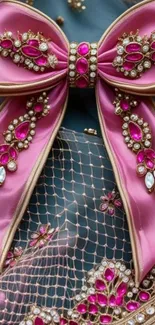 Intricate pink ribbon with beads in luxury design.