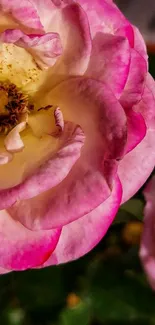 Close-up of a vibrant pink rose blossom in natural light.