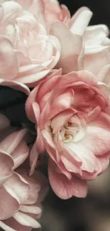 Elegant soft pink rose blossoms in close-up view.