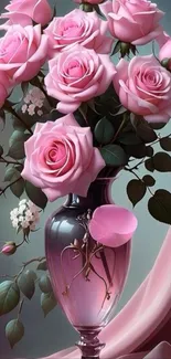 Elegant bouquet of pink roses in a glass vase.