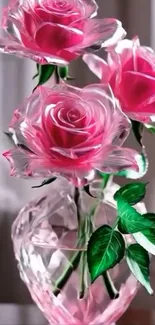 Elegant pink roses in a crystal vase wallpaper.