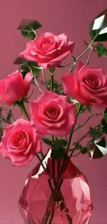Elegant bouquet of pink roses in a vase