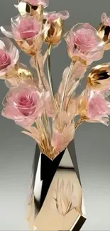 Elegant pink roses in a modern geometric vase.