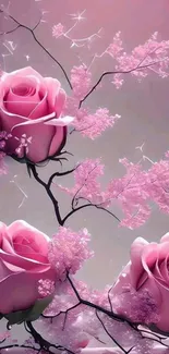 Beautiful pink rose bouquet wallpaper with delicate blossoms.