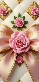 Elegant pink rose with golden accents wallpaper.