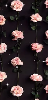 Vertical pink roses on a dark background wallpaper.