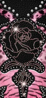 Elegant pink and black rose wallpaper with sparkling details.