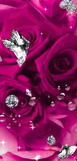 Fuchsia roses with sparkling diamonds design.