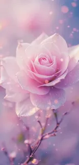 Delicate pink rose with dreamy bokeh background