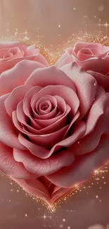 Heart-shaped pink roses with sparkle effect.