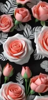 Pink roses with black leaves pattern wallpaper.