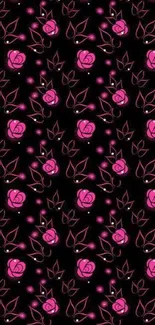 Mobile wallpaper featuring pink roses on a black background.