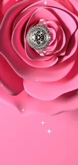 Pink rose with diamond ring wallpaper.