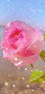 Pink rose on serene background, perfect for mobile wallpaper.