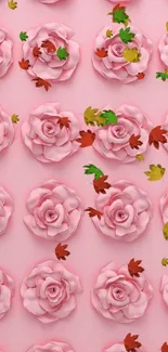 Elegant pink rose pattern on a mobile wallpaper background.