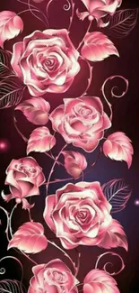 Elegant pink roses with delicate leaves on a mobile wallpaper.