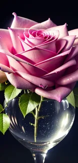 Elegant pink rose in a glass vase wallpaper.