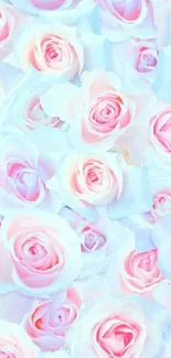 Elegant mobile wallpaper with pink roses on a pastel background.