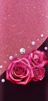 Elegant wallpaper with pink roses and gems.