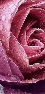 Close-up of a pink rose with water droplets, perfect for mobile wallpaper.