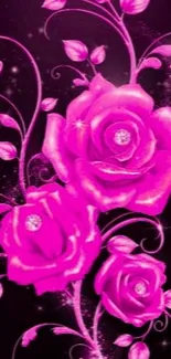 Vibrant pink rose floral wallpaper design