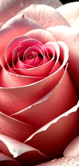 Elegant pink rose petals with dewdrops closeup on mobile wallpaper.