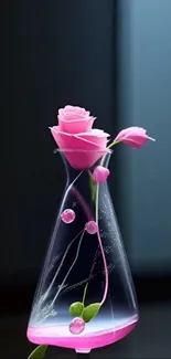 Elegant pink rose in transparent vase wallpaper