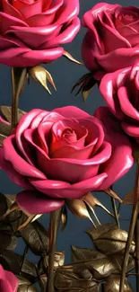 Elegant pink roses on a moody blue background