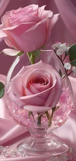 Beautiful pink roses in a glass vase.