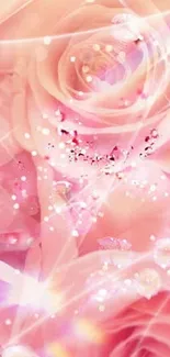 A pink rose wallpaper with sparkles creating a dreamy effect.