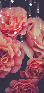 Pink roses with starry accents mobile wallpaper.