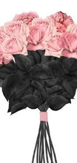 Bouquet of pink roses with dark leaves wallpaper.