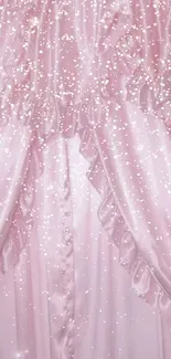 Elegant pink satin curtains with delicate ruffles.