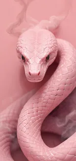 Elegant pink snake with intricate scales and smoky background.